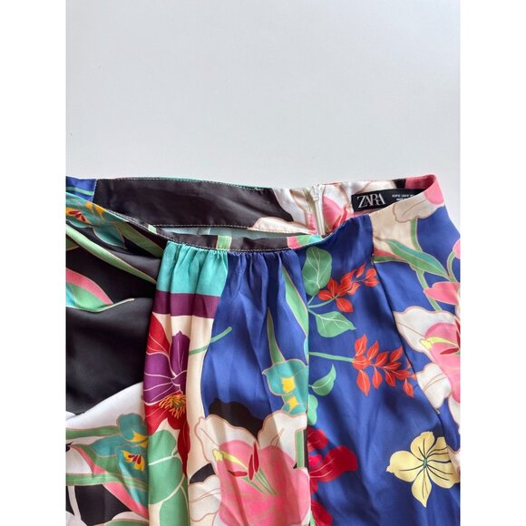 ZARA Floral Patchwork Print Satin Twill Knotted Maxi Pareo Sarong Skirt, Size S - Picture 8 of 16